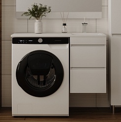 Style Line Тумба с раковиной подвесная Даллас 100 Люкс R, белая PLUS – фотография-2